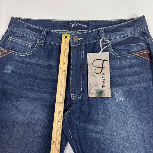 Fe Foeyal Medium Vintage Wash Men's 5 Pocket Distressed Jeans Size 38x31 NWT - Picture 6 of 13